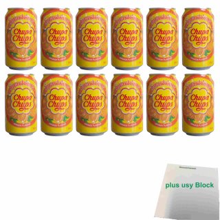 Chupa Chups Sparkling mit Orangen Geschmack 12er Pack (12x 345ml Dose) + usy Block