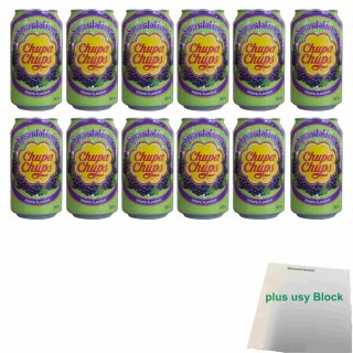 Chupa Chups Sparkling mit Trauben Geschmack 12er Pack (12x 345ml Dose) + usy Block