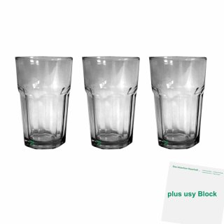 Trinkglas mit 350 ml Füllvolumen 3er Pack (3 Stck) + usy Block