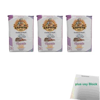 Caputo Farina Nuvola 3er Pack (3x 1kg Packung Pizzamehl) + usy Block