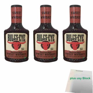 Bulls Eye Sweet Whiskey Marinade & Glaze BBQ-Sauce 3er Pack (3x 300ml Flasche) + usy Block