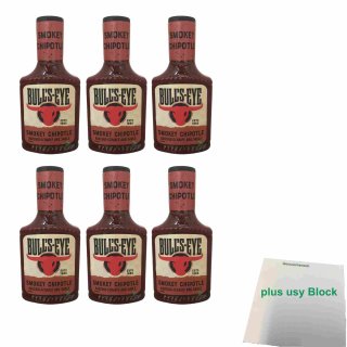 Bulls Eye Smokey Chipotle Rauchig-Scharfe BBQ-Sauce 6er Pack (6x 300ml Flasche) + usy Block