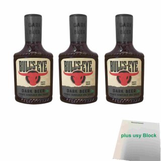 Bulls Eye Dark Beer Pikante Dunkelbier BBQ-Sauce 3er Pack (3x 300ml Flasche) + usy Block
