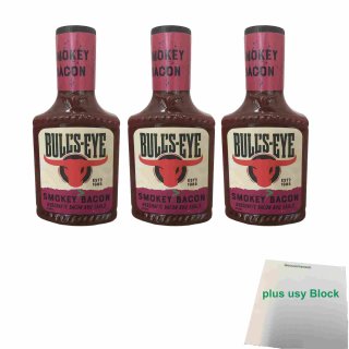 Bulls Eye Smokey Bacon BBQ-Sauce 3er Pack (3x 300ml Flasche) + usy Block