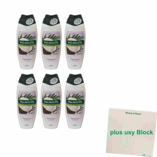 Palmolive Cremebad Naturals Kokos & Feuchtigkeitsmilch 6er Pack (6x 650 ml Flasche) + usy Block