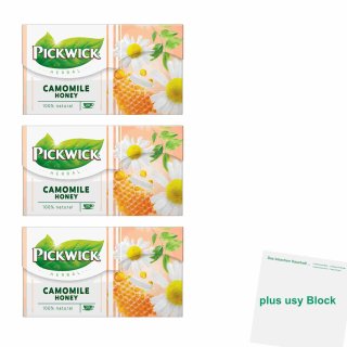 Pickwick Herbal Camomile Honey 3er Pack (Kamilletee mit Honig 3x 20x1,5g) + usy Block