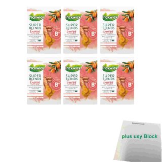 Pickwick Super Blends Energy mit Curcuma, Sanddornbeere & Zitronengras 6er Pack (6x 15x1,5g Teebeutel) + usy Block