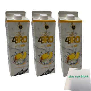 4Bro Ice Tea Honey Melon 3er Pack (3x1000ml Pack Eistee Honigmelone) + usy Block