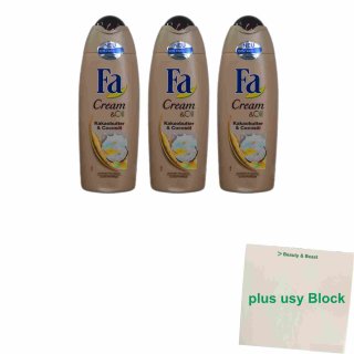 Fa Cream & Oil Kakaobutter & Cocosöl 3er Pack (3x 250ml Flasche) + usy Block