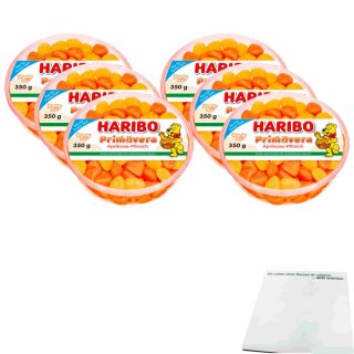 Haribo Primavera Aprikose-Pfirsich 6er Pack (6x350g flache Runddose) + usy Block