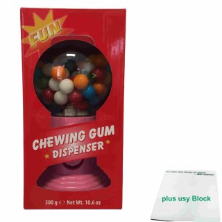 Fun Chewing Gum Dispenser in rosa mit 300g Kaugummis (Bunte Kaugummi Kugeln) + usy Block