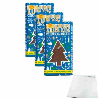 Tonys Chocolonely puur mint candy cane Zartbitterschokolade 3er Pack (3x180g Tafel) + usy Block