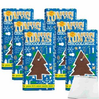 Tonys Chocolonely puur mint candy cane Zartbitterschokolade 6er Pack (6x180g Tafel) + usy Block