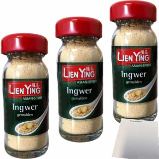 Lien Ying Ingwer gemahlen 3er Pack (3x20g Glas) + usy Block