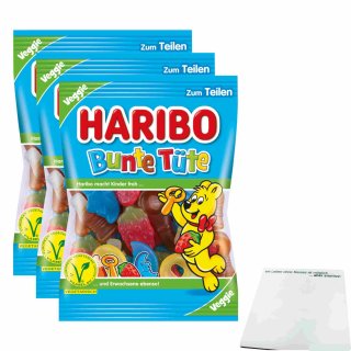 Haribo Bunte Tüte Veggie 3er Pack (3x200g Beutel) + usy Block