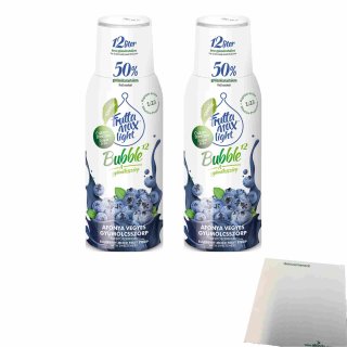 Frutta Max Light Bubble 12 Blueberry Getränkesirup ohne Zucker 2er Pack (2x500ml Flasche) + usy Block