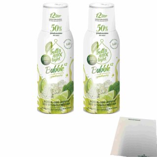 Frutta Max Light Bubble 12 Elder Lime Mint Getränkesirup ohne Zucker 2er Pack (2x500ml Flasche) + usy Block