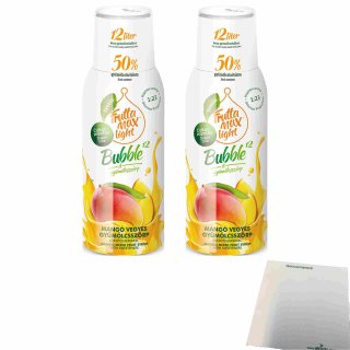 Frutta Max Light Bubble 12 Mango Getränkesirup ohne Zucker 2er Pack (2x500ml Flasche) + usy Block