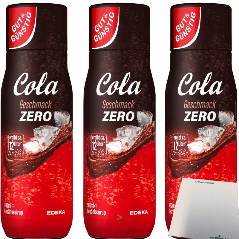 Gut & Günstig Cola Zero Getränkesirup 3er Pack (3x500ml Flasche) + us