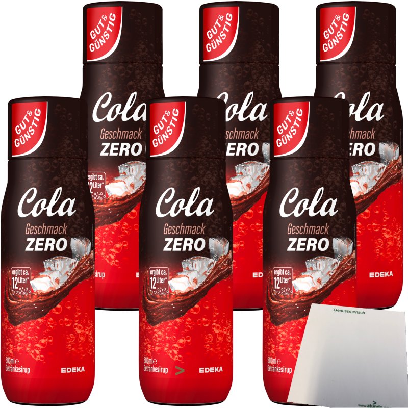 Gut & Günstig Cola Zero Getränkesirup 6er Pack (6x500ml Flasche) + us