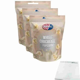 Jimmys White Chocolate Popcorn 3er Pack (3x120g Beutel) + usy Block