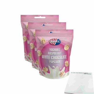Jimmys Yoghurt Raspberry White Chocolate Popcorn 3er Pack (3x120g Beutel) + usy Block
