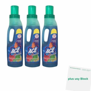 Ace Gentile Bleichmittel für bunte und Feinwäsche 3er Pack (3x 1L Flasche) + usy Block