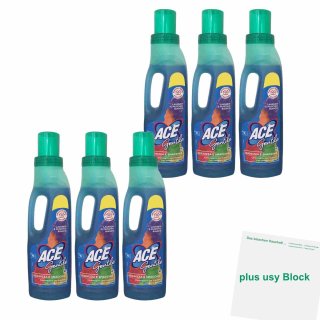 Ace Gentile Bleichmittel für bunte und Feinwäsche 6er Pack (6x 1L Flasche) + usy Block