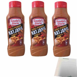 Goudas Glorie Spicy Peanut Katjang Sauce 3er Pack (3x650ml Flasche) + usy Block