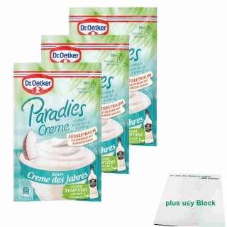 Dr. Oetker Paradies Creme Milchcreme mit Kokosflocken 3er Pack (3x 75g Beutel) + usy Block