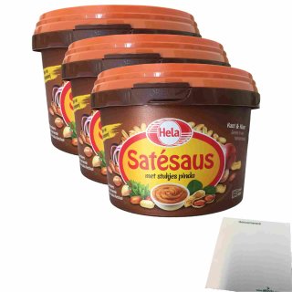 Hela Satésaus mit Erdnuss-Stücken 3er Pack (3x500g Becher) + usy Block