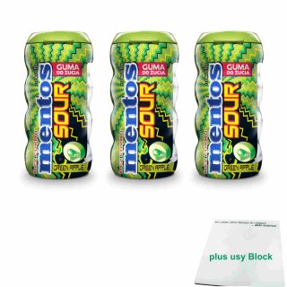 Mentos Gum SOUR Green Apple 3er Pack (3x30g Dose) + usy Block