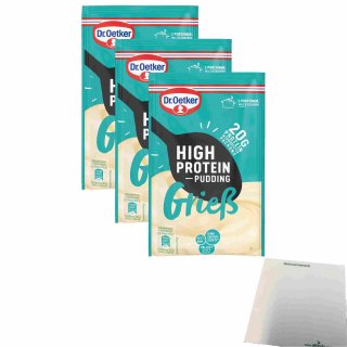 Dr. Oetker High Protein Pudding Grieß 3er Pack (3x65g Beutel) + usy Block