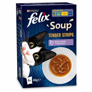 Felix Soup Tender Strips Gemischte Auswahl (6x48g Packung)