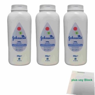 Johnsons Baby Powder 3er Pack (3x200g Flasche) + usy Block
