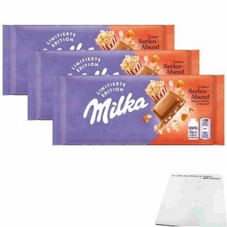 Milka Unser Serienabend Popcorn, Knister & Karamell Schokolade 3er Pack (3x90g Tafel) + usy Block