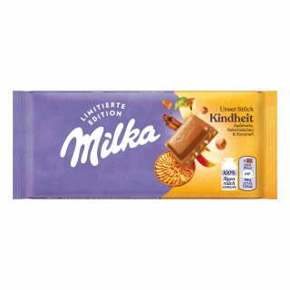 Milka Unser Unser Stück Kindheit Apfelnote, Keksstückchen & Karamell Schokolade (90g Tafel)