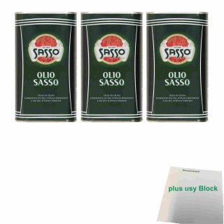 Sasso Olio Oliva natives Olivenöl 3er Pack (3x 1l Dose) + usy Block