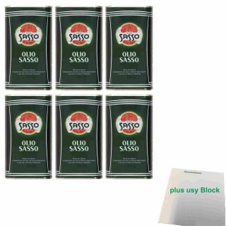 Sasso Olio Oliva natives Olivenöl 6er Pack (6x 1l Dose) + usy Block