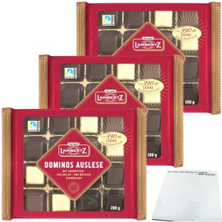 Lambertz Aachener Dominos Auslese umhüllt mit Zartbitter-, Vollmilch und weißer Schokolade 3er Pack (3x200g Packung) + usy Block
