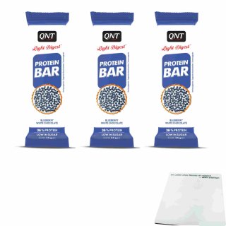 QNT Protein Bar Blueberry White Chocolate 3er Pack (3x55g Riegel) + usy Block
