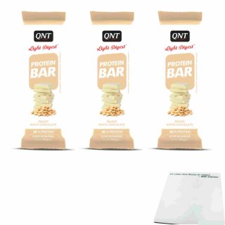 QNT Protein Bar Peanut White Chocolate 3er Pack (3x55g Riegel) + usy Block