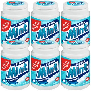 Gut&Günstig Kaugummi Peppermint Strong Mint zuckerfrei 6er Pack (6x50 Stk. Dose)