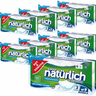 G&G Toilettenpapier 3-lagig 9 Pack mit je 8 Rollen a 200 Blatt