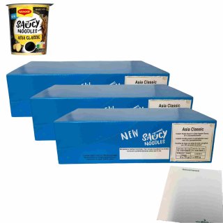 Maggi Magic Asia Saucy Noodles Asia Classic 3er Pack (24x75g Becher) + usy Block