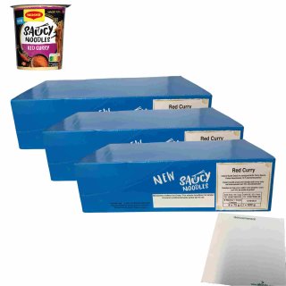 Maggi Magic Asia Saucy Noodles Red Curry 3er Pack (24x75g Becher) + usy Block