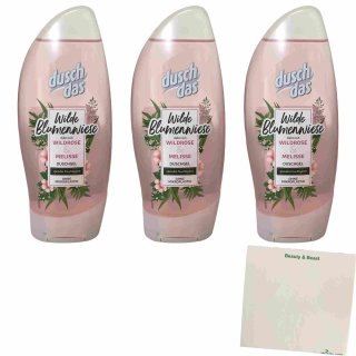 Duschdas Duschgel Wilde Blumenwiese Wildrose & Melisse 3er Pack (3x250ml Flasche) + usy Block
