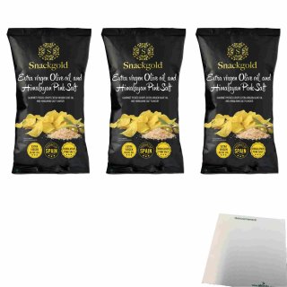 Snackgold Extra virgen Olive oil and Himalayan Pink Salt Chips 3er Pack (3x125g Beutel Chips mit Olivenöl und Himalaya Salz) + usy Block