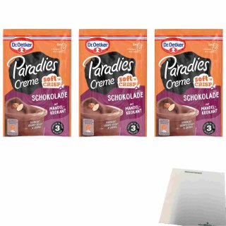 Dr. Oetker Paradies Creme softn crisp Schokolade mit Mandelkrokant 3er Pack (3x81g Beutel) + usy Block