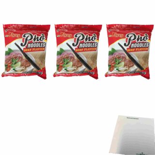 Acecook Oh Ricey Pho Instant Noodles Beef Flavour 3er Pack (3x70g Packung) + usy Block